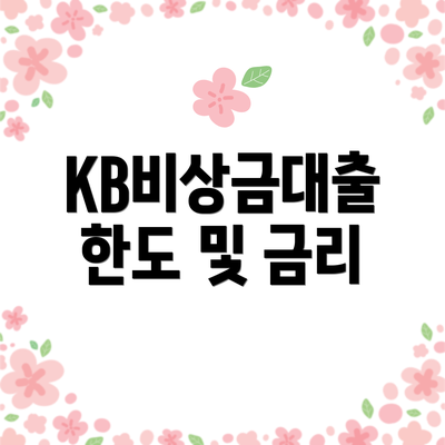 KB비상금대출 한도 및 금리