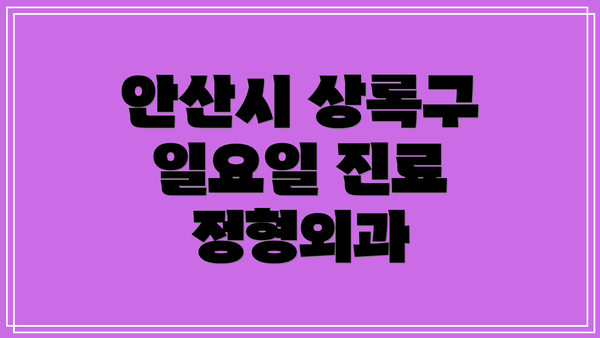 안산시 상록구 일요일 진료 정형외과