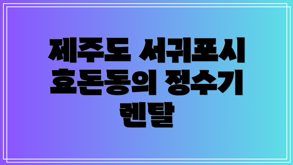 제주도 서귀포시 효돈동의 정수기 렌탈