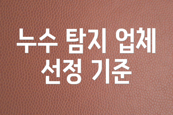 누수 탐지 업체 선정 기준