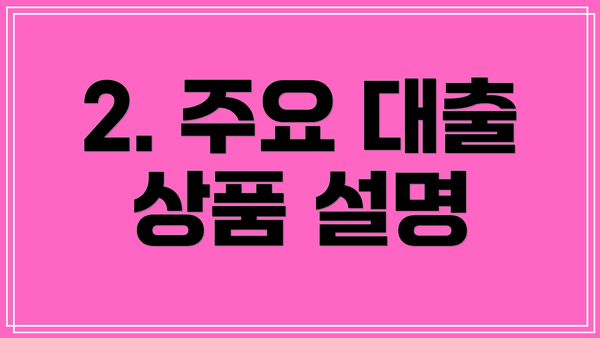 2. 주요 대출 상품 설명